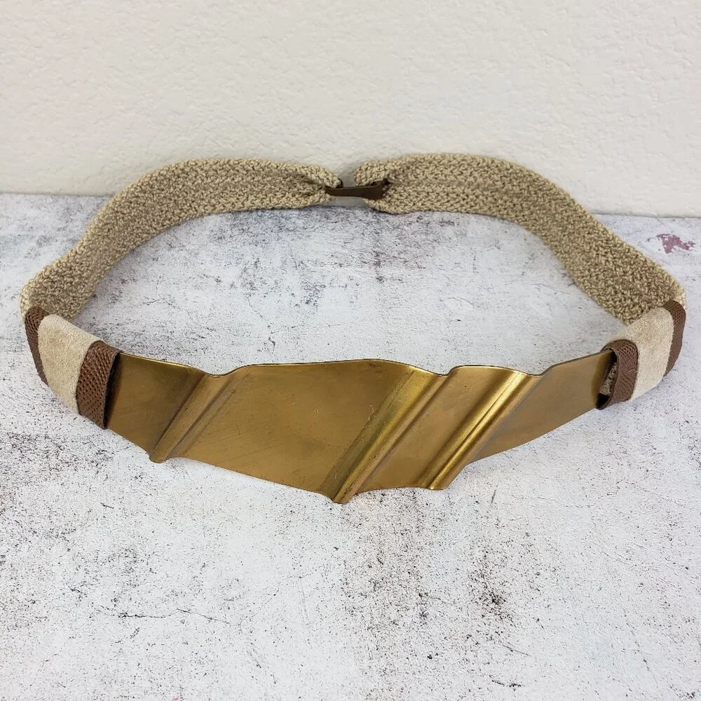 Vintage Leather Shop Belt Art-to-Wear Deco Mixed Media Crochet Avant Garde S/M
